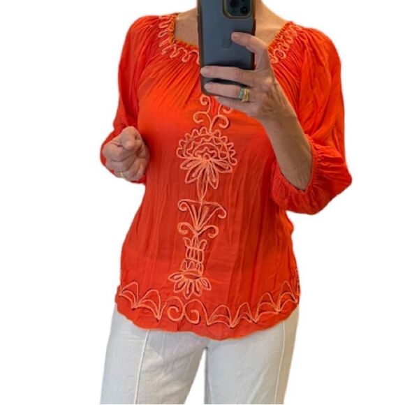 Poupette St Barth Embroiderer Off the Shoulder Coral Top.Size M - Picture 4 of 14